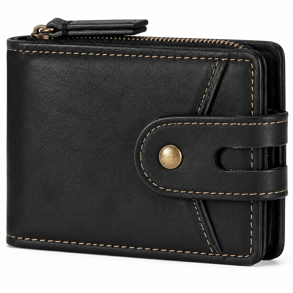 Portefeuille femme 20 x 10 x 3 cm en matière synthétique noir à fermeture zippée