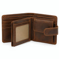 Portefeuille 12 x 10 x 2 cm marron en matière synthétique aspect cuir avec fermeture pression