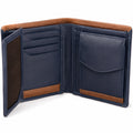 Portefeuille homme 12 x 9.5 cm en matière synthétique bleu marine et marron à deux volets