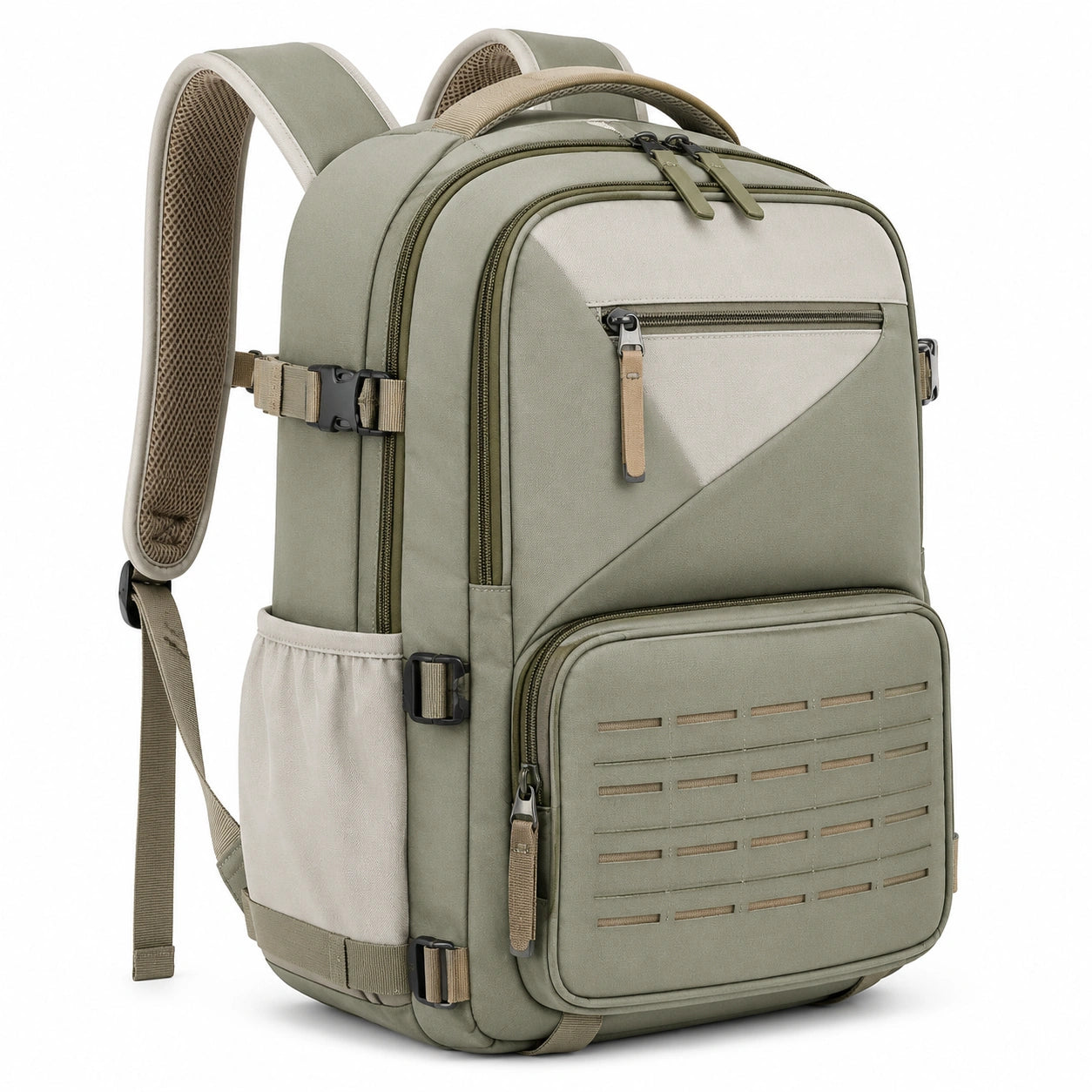 Sac à dos 45 x 30 x 20 cm en polyester kaki beige à compartiments pour voyage