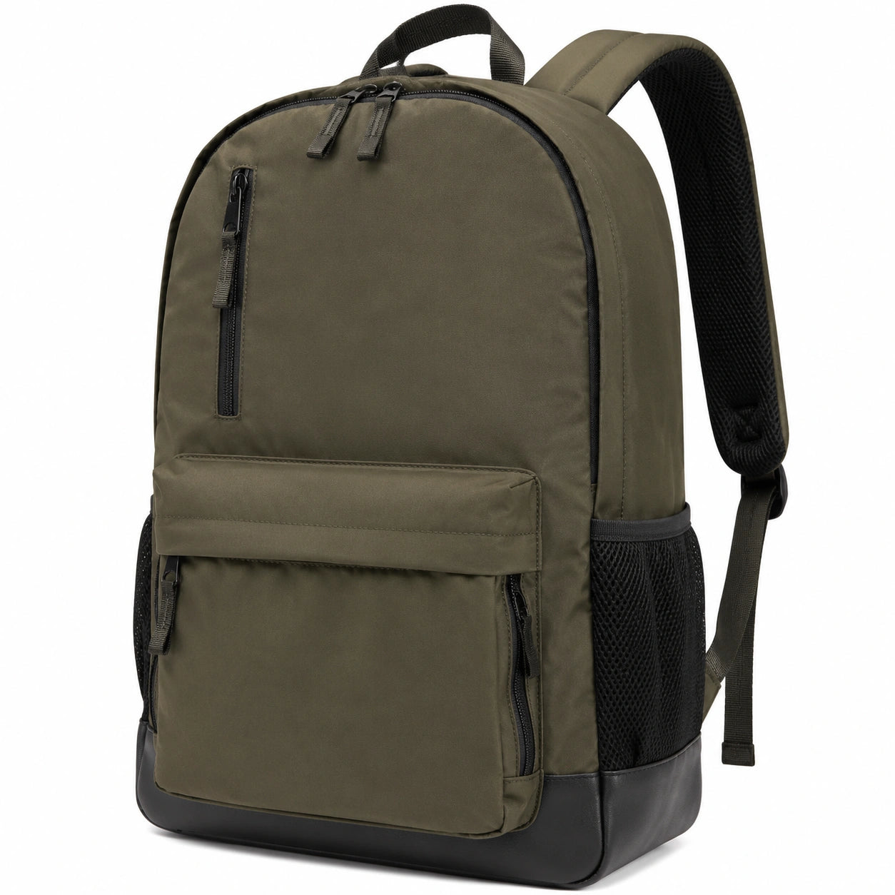 Sac à dos 30 x 18 x 45 cm en tissu synthétique kaki et noir avec compartiments zippés