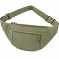 Sac banane taille réglable en tissu vert kaki avec poches zippées - rangement quotidien