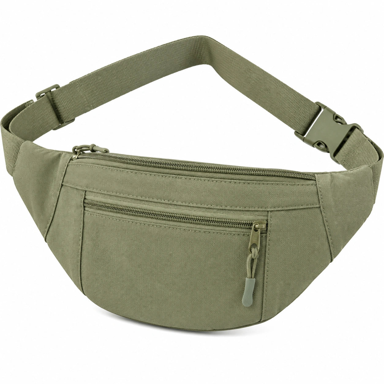 Sac banane taille réglable en tissu vert kaki avec poches zippées - rangement quotidien