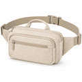 Sac banane 23 x 7 x 15 cm en tissu beige à compartiments zippés