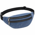 Sac banane 32 x 7 x 15 cm en denim bleu à trois compartiments zippés