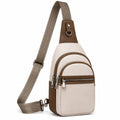 Sac à dos bandoulière 18 x 8 x 32 cm en similicuir beige et marron style urbain