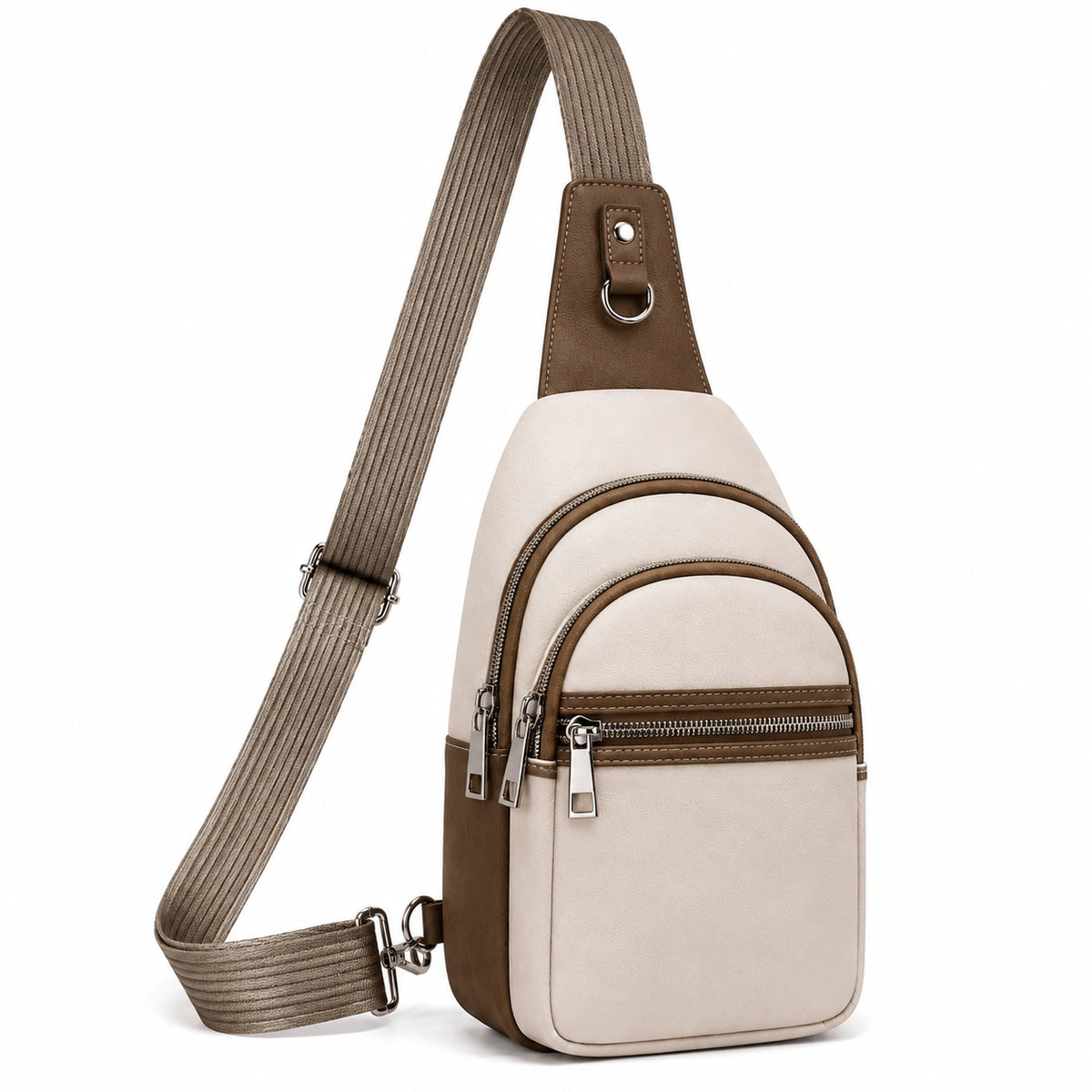 Sac à dos bandoulière 18 x 8 x 32 cm en similicuir beige et marron style urbain