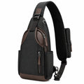 Sac bandoulière 32 x 10 x 20 cm en textile noir et marron à compartiments zippés pour usage quotidien