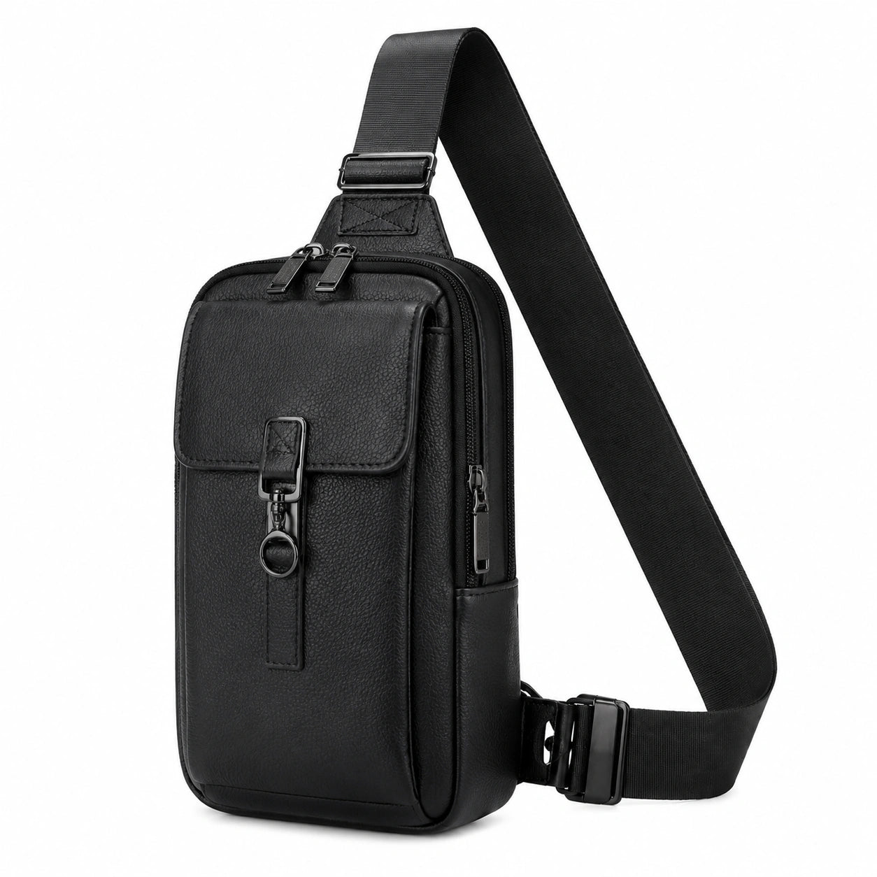 Sac bandoulière 18 x 7 x 30 cm noir en matière synthétique avec poches zippées