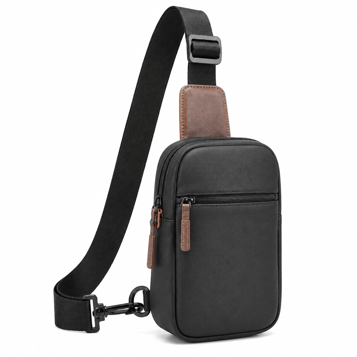 Sac bandoulière compact 17 x 7 x 30 cm en similicuir noir et marron avec sangle réglable