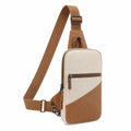 Sac bandoulière 18 x 8 x 32 cm en textile beige et similicuir marron à poches zippées