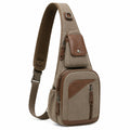 Sac bandoulière 18 x 8 x 32 cm en toile beige et similicuir marron à compartiments multiples
