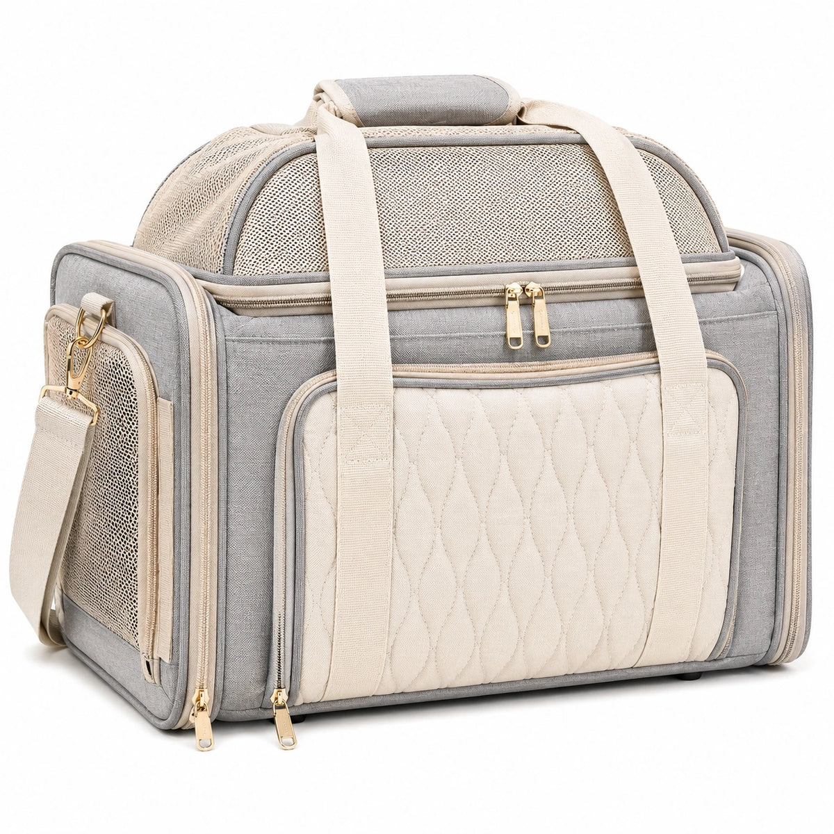 Sac de transport pour animaux 45 x 30 x 30 cm en polyester gris et beige avec panneaux en maille