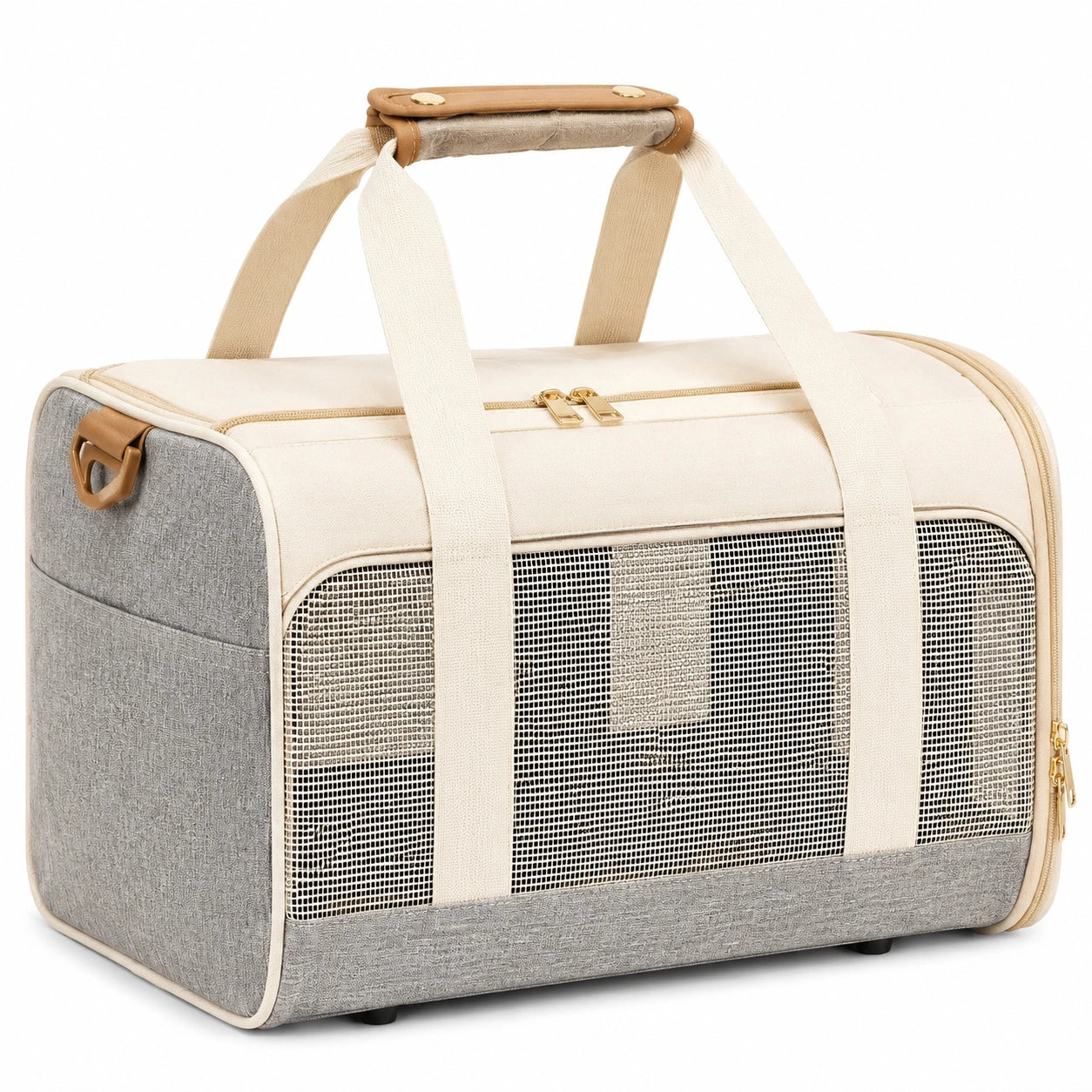 Sac de transport pour animaux 45 x 28 x 30 cm textile beige gris aéré portable