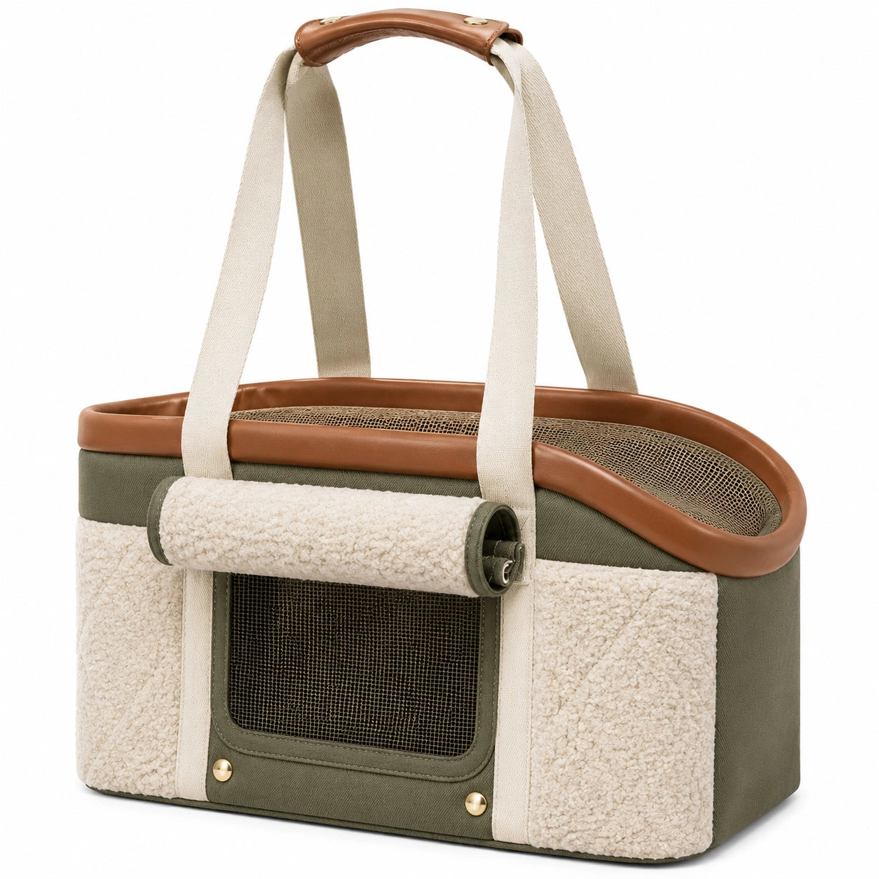 Sac de transport pour animaux 45 x 28 x 30 cm textile kaki écru avec maille respirante portable