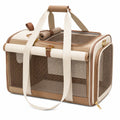 Sac de transport pour animaux 50 x 30 x 32 cm en textile beige avec panneaux en maille pliable