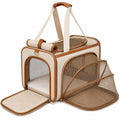 Sac de transport pour chat 45 x 30 x 30 cm en textile beige et marron extensible