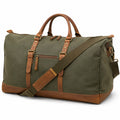 Sac de voyage 55 cm en toile vert kaki et cuir marron avec bandoulière réglable