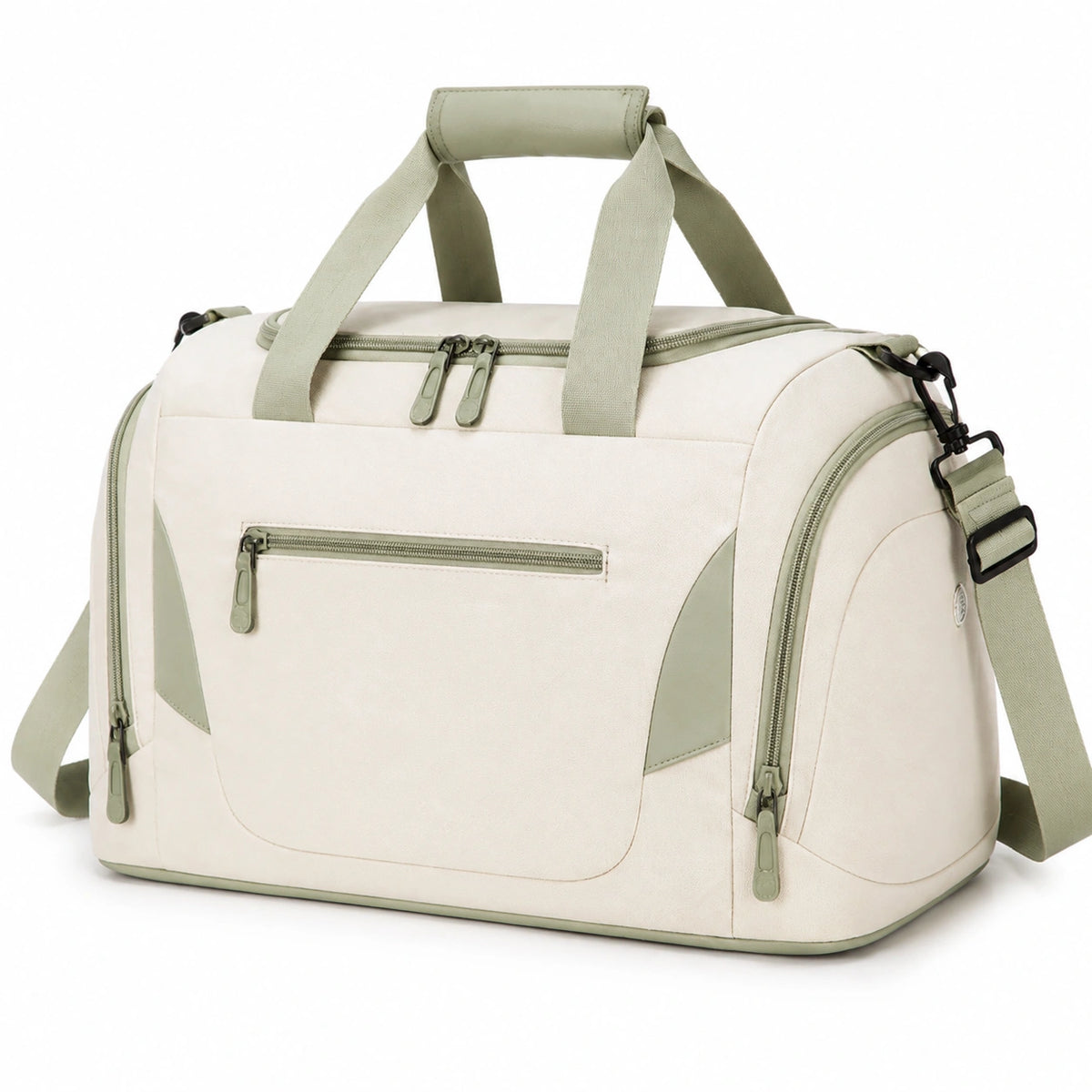Sac de sport 45 x 25 x 28 cm en polyester beige et vert avec bandoulière ajustable