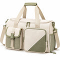 Sac de voyage 45 x 23 x 30 cm en textile beige et vert avec bandoulière et poches