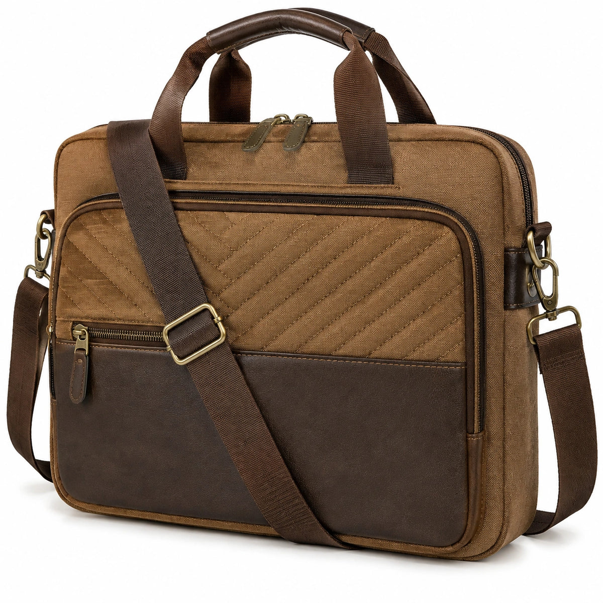 Sacoche ordinateur 42 cm en toile marron avec bandoulière ajustable style vintage