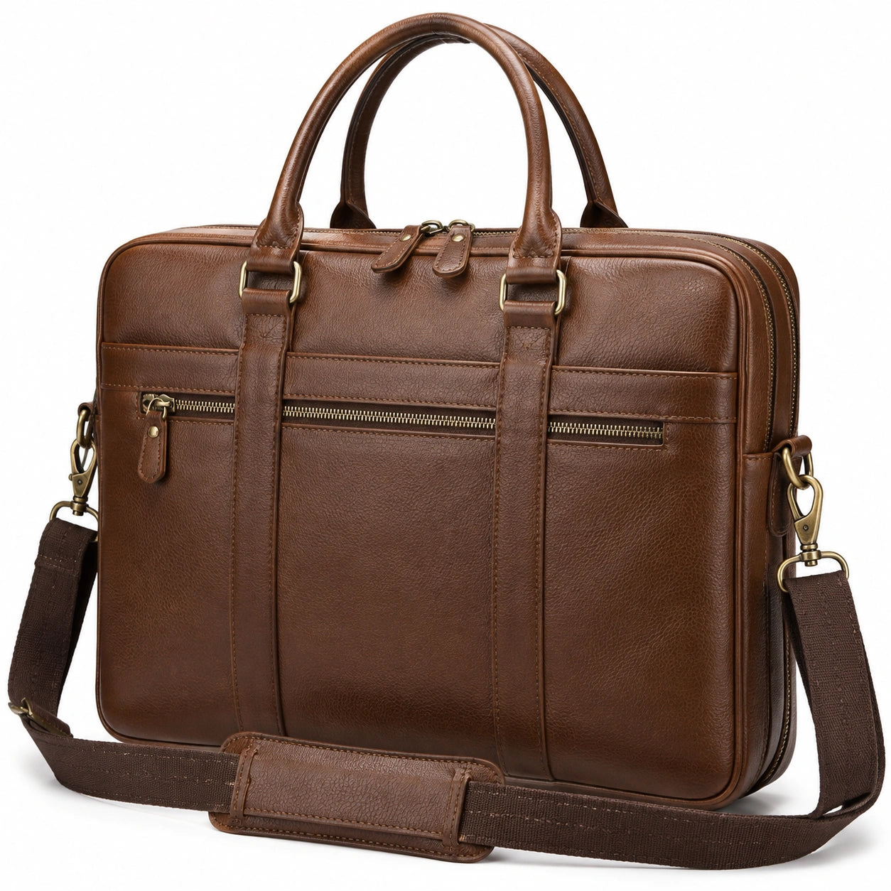 Sacoche ordinateur 40 cm en similicuir marron - format professionnel à bandoulière